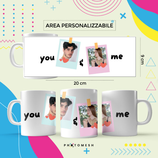 Tazza personalizzata – Cornice blu rosa – Foto