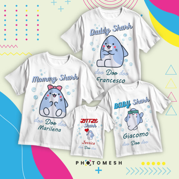 T-Shirt Famiglia in Cotone personalizzabile - SHARK FAMILY - immagine 2