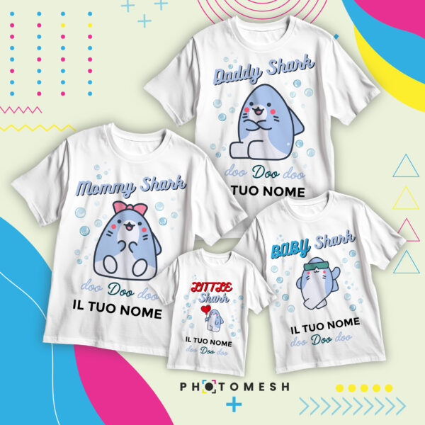 T-Shirt Famiglia in Cotone personalizzabile - SHARK FAMILY